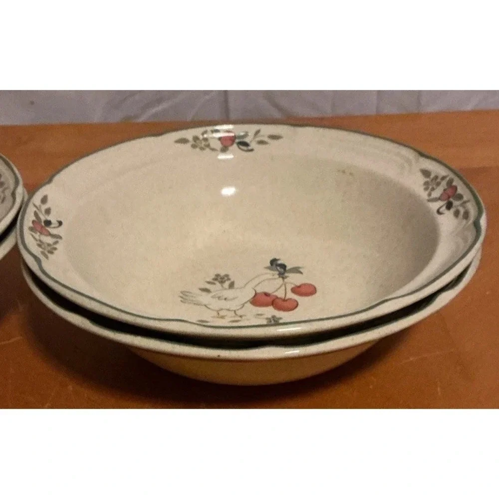Vintage International Stoneware Marmalade Goose Cherry Cereal Bowls Set of 4